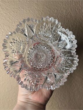 Vintage American Brilliant Style Cut Crystal Bowl, Deep Cut Glass Starburst Bowl